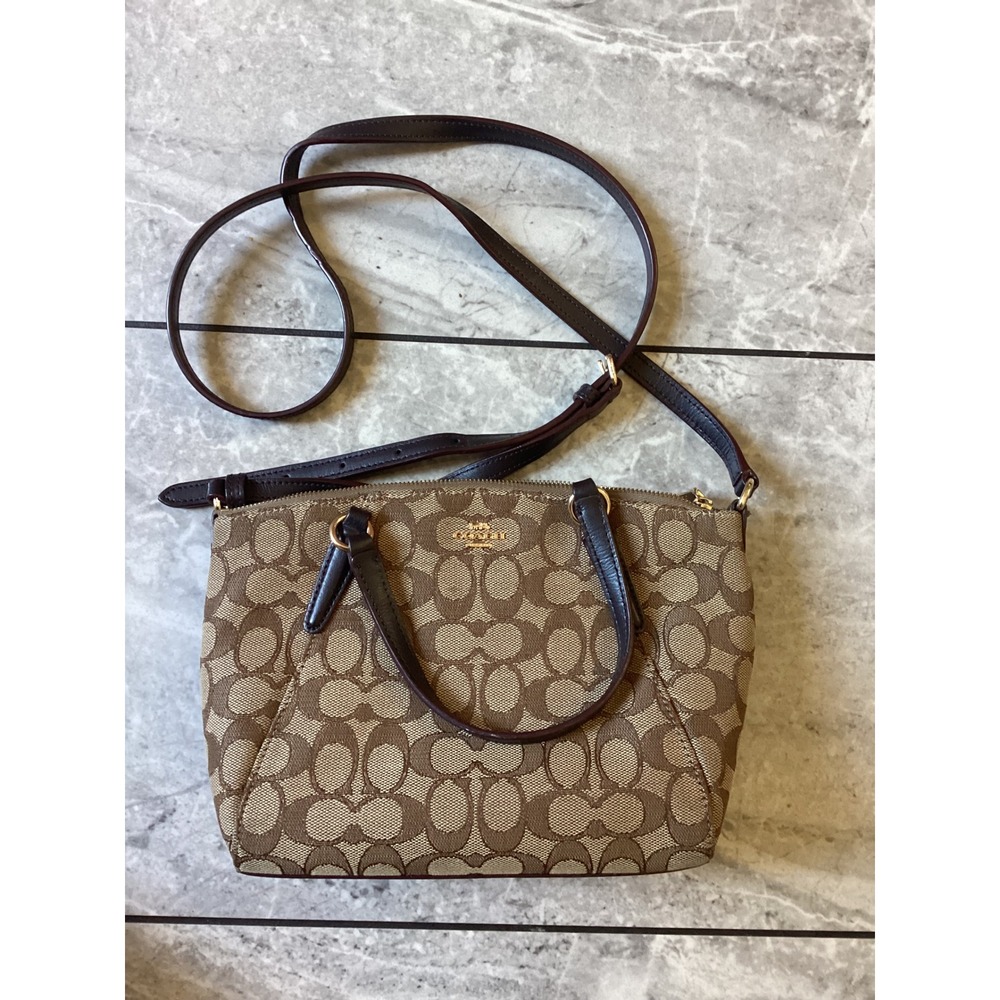 Coach Kelsey Satchel Signature Jacquard Canvas Brown Crossbody Bag F27580